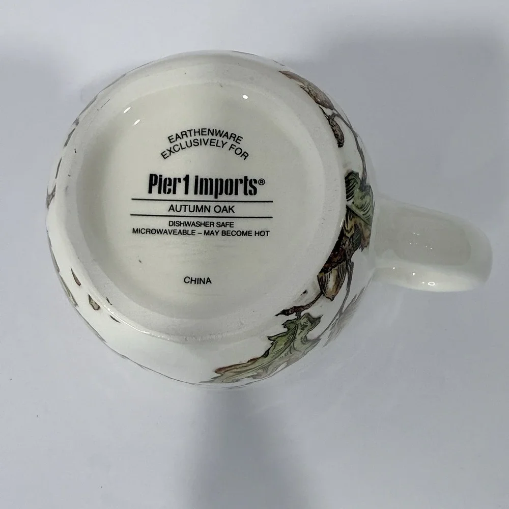 Pier 1 Imports Earthenware Coffee Mug Cup Autumn Oak Fall Thanksgiving Turkey